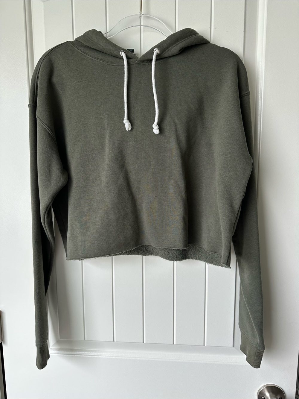 wild fable Cropped Olive Green Hoodie with White Drawstrings